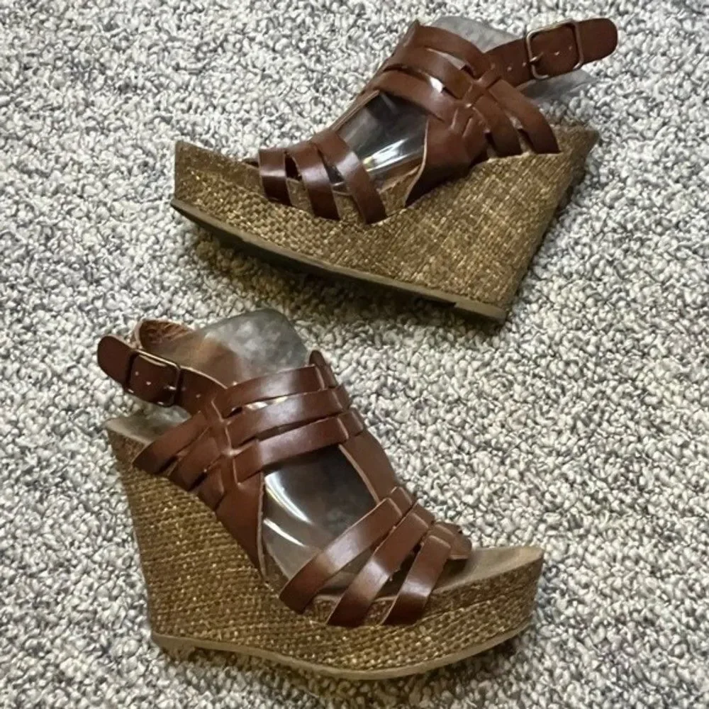 MIA Brown Platform Espadrille Wedge Sandals Size 6
